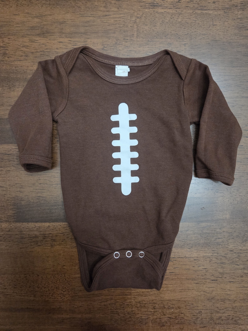 Monag Long-Sleeve Brown Baby One-Piece with Football Graphic